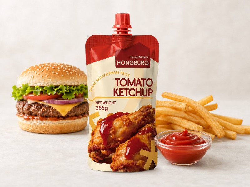 Ketchup Trátaí Clasaiceach do Fries agus Borgairí